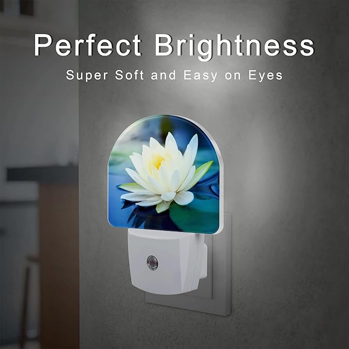 sndheke White Lotus Flower Night Light Plug into Wall, Beautiful Lotus in Pond Dusk to Dawn Night Light Plug in,0.5w Energy Saving Sleep Friendly NightLight for Kids Boys Girls Home Decor