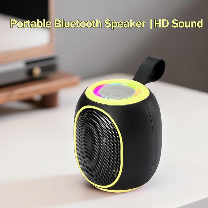 Portable Bluetooth Speaker – 8W HD audio quality, TWS stereo pairing, LED light show, compact and portable, suitable for outdoor use, can be used in cars, travel and parties, a cool teen gift(Yellow)