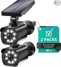 WALI Dummy Fake Camera, Security Camera with Motion Sensor Flood Light, Simulated Surveillance Security CCTV Dome Camera Indoor Outdoor (TCB2-SOL), 2 Packs, Black-Solar