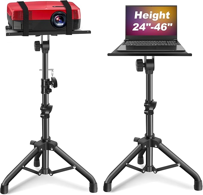 GrowDaily Projector Stand,Projector Laptop Stand Tripod Laptop Tripod Stand Height 24.4" To 46" Laptop Floor Stand For Dj Equipment, Outdoor Movies, Office, Home, Stage Or Studio (Black)