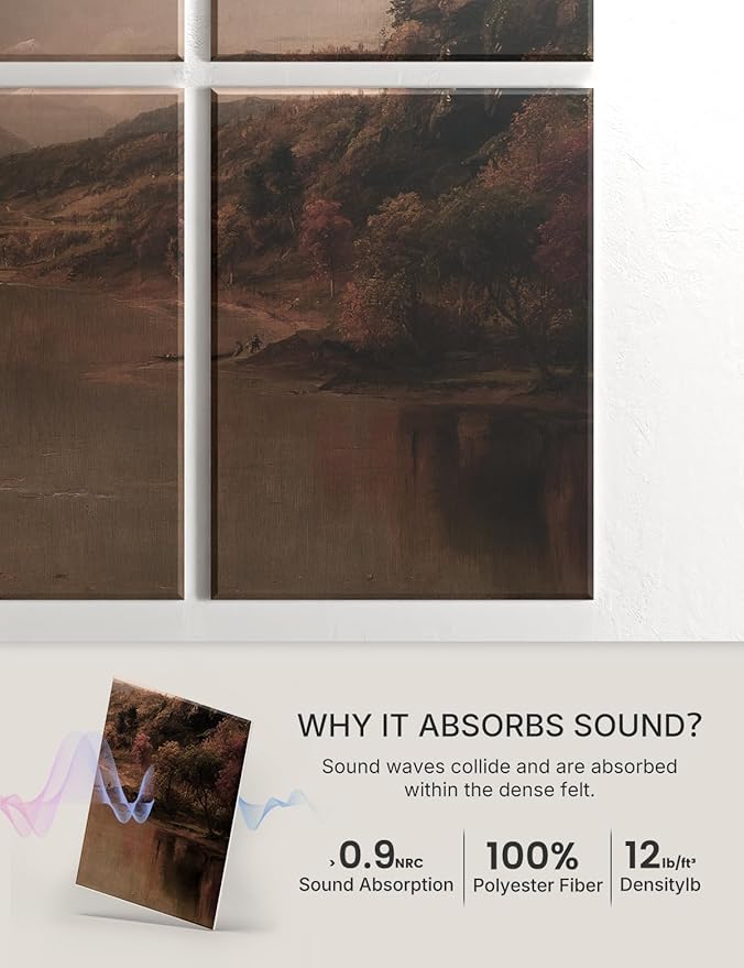 Wall Art Acoustic Panels,70''×47''Sound Absorbing Panels-8-Pack with 60 Adhesive Tabs, Decorative Sound Absorbing Panels for Living Room and Recording Studio, Offices-Mount Washington