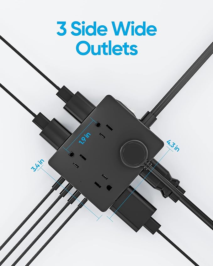 Surge Protector Power Strip, Olcorife Ultra Thin Flat Plug Extension Cord 5ft, 8 Outlets 4 USB Ports(1 USB C), Flat Wall Plug Outlet Extender, College Dorm Room Essentials, Black