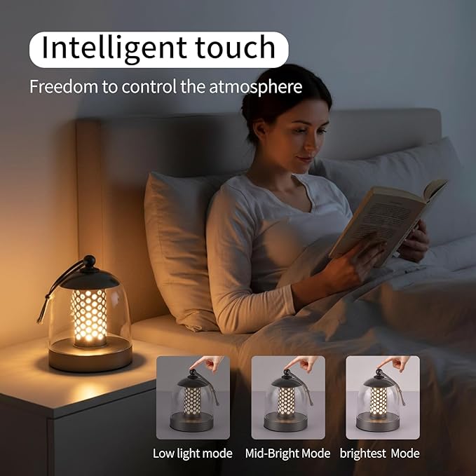 MKLK Camping Lantern, IPX4 Waterproof Touch Control LED Night Light, USB Rechargeable & Long Lasting Battery, Portable Hanging Tent Lamp for Outdoor Camping Hiking Backpacking,Silver Gray