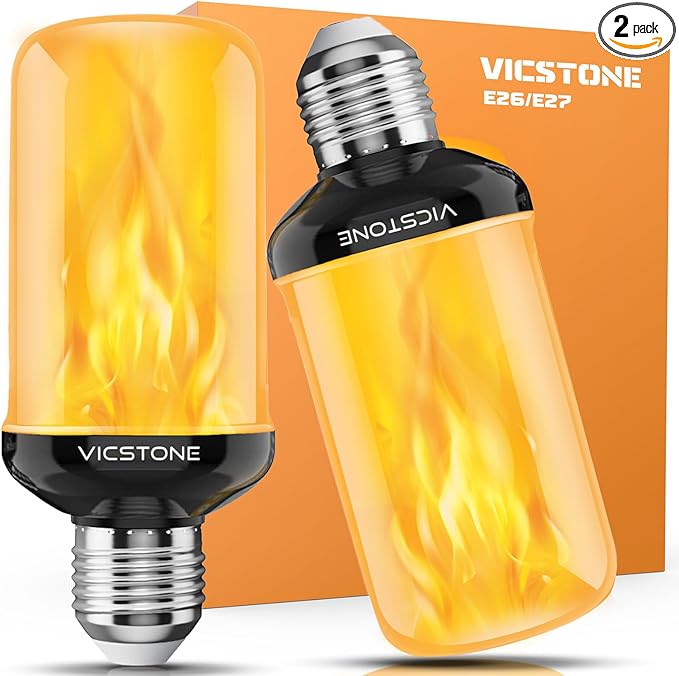 Vicstone Upgraded LED Flame Light Bulbs Christmas Decorations, 4-Mode Flickering Light Bulbs with Upside Down Effect, E26 27 Fire Light Bulb for Porch Party Patio Home Halloween Indoor Outdoor, 2 Pack