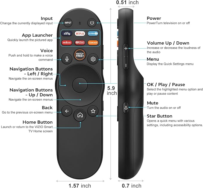 Replacement for VIZIO-Smart-TV-Remote - XRT270 Voice Control Universal for VIZIO SmartCast D/P/M/V-Series FHD 4K Quantum Pro TVs