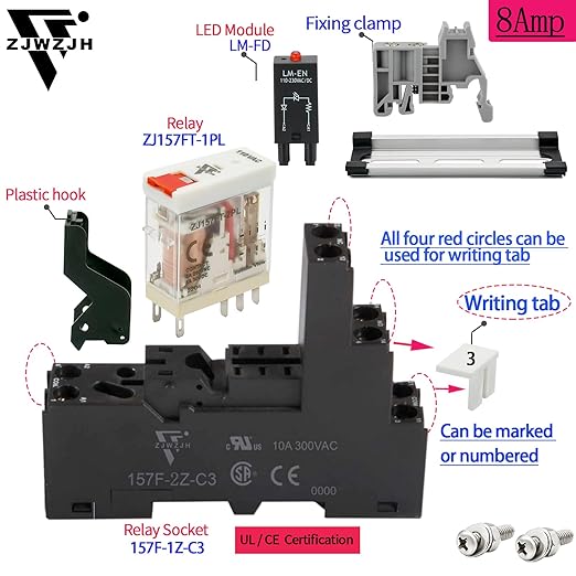 ZJWZJH Power Relay Electromagnetic with Test Button 110V 120V AC 8Amp DPDT 2Pole 2NO 2NC Socket with Indicator LED Module, UL Certification (8 Pin- 8A, AC 110V)