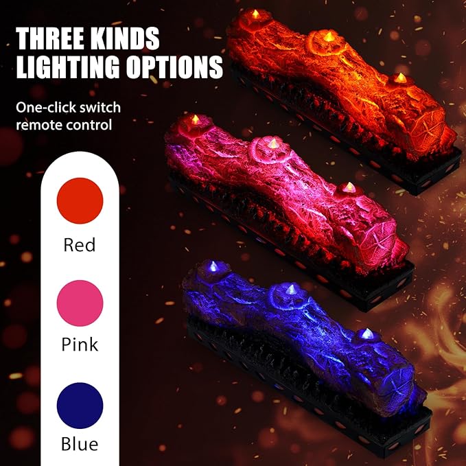 Electric Fireplace Logs Realistic Flame Effect with Candle LED Flame Light USB Powered Electric Fireplace Insert Log Remote Control Home Decoration 16 Inches