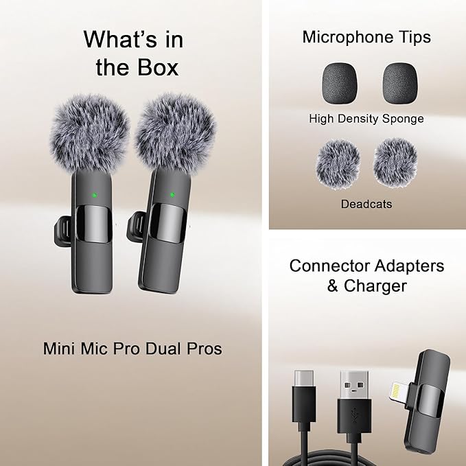 Mini Mic Pro (Latest Model - Professional Wireless Microphone for iPhone, iPad, Lavalier Microphone for Video Recording - iPhone Mic Crystal Clear Recording for Content Creators (iPhone 14 & Below)