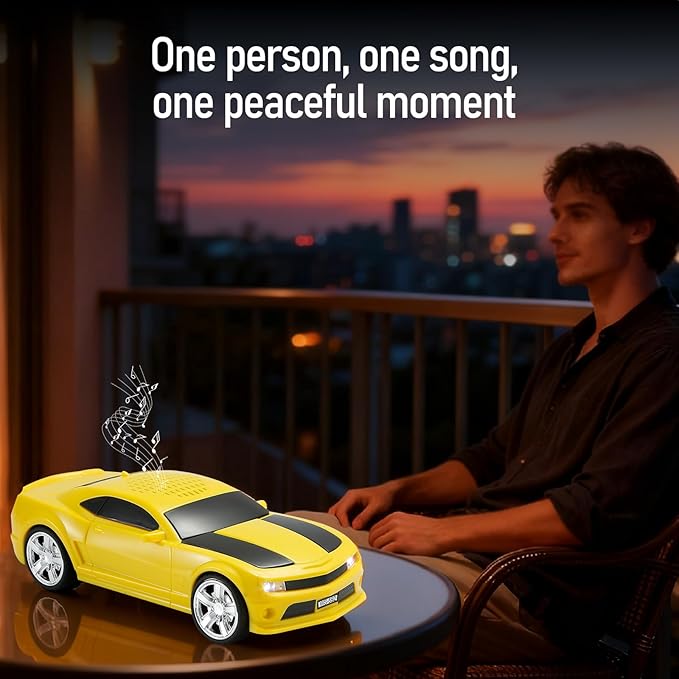 WSTER WS-592 Supercar Design Bluetooth Replica Speaker – Portable Car Model Wireless Speaker with TWS Stereo, FM Radio, LED Party Lights, USB/TF Playback, Hands-Free Calling, Microphone(Yellow)