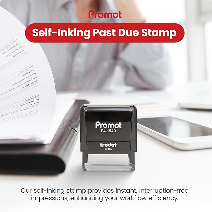 Promot Past Due Self Inking Rubber Stamp - Refillable Stampers for Office - Business, Accounting, Bookkeeping, Coding, Legal, Notary, Work, Ordering, Inventory, Check, Accounts Payable Stamp - Red Ink