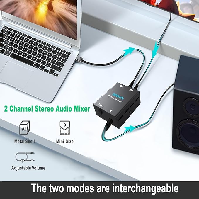 SGEYR Audio Switcher 3.5mm Bi-Direction Switch 2-in-1 Out/ 1-in-2 Out Audio Stereo Mixer Mini Sound Mixer for PC Versatile Connectivity