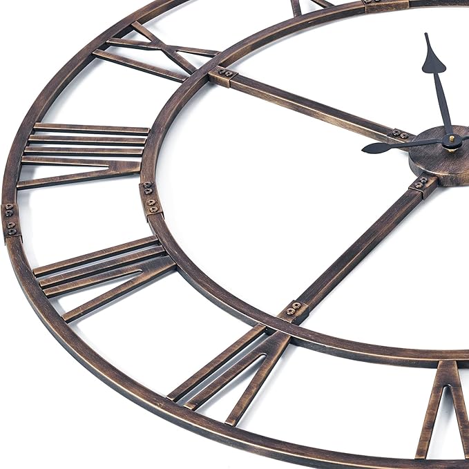Ohweog Large Wall Clock for Living Room Decor – 48 Inch Silent Non-Ticking Modern Farmhouse Wall Clock, Oversized Decorative Metal Roman Numeral Clock, Bronze