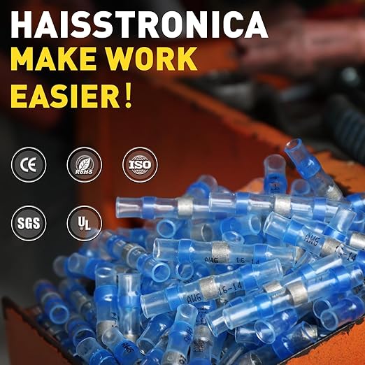 haisstronica 1000PCS Solder Seal Wire Connectors,Marine Grade Heat Shrink Wire Butt Connectors AWG 26-10 (5Colors/5Sizes) with Removable Storage Bins