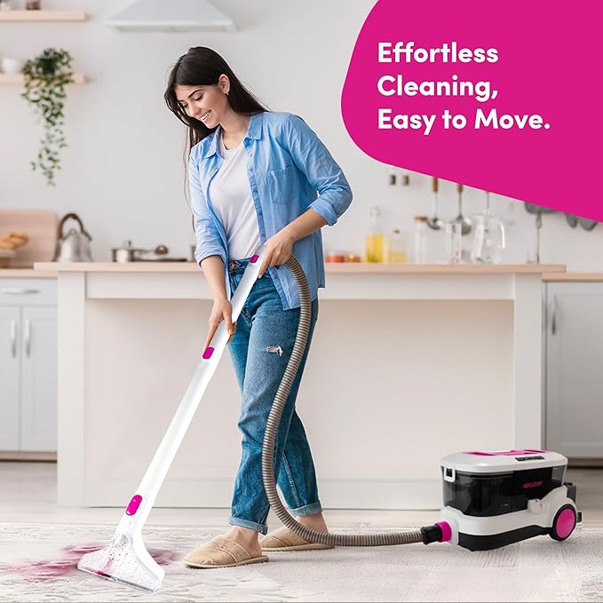 WECLEAN Carpet Cleaner Machine and Stain Remover for Deep Cleaning Upholstery for Carpets Rugs and Fabric Seats,800W 18Kpa，3L Clean Tank and 1.5L Dity Tank, Pink