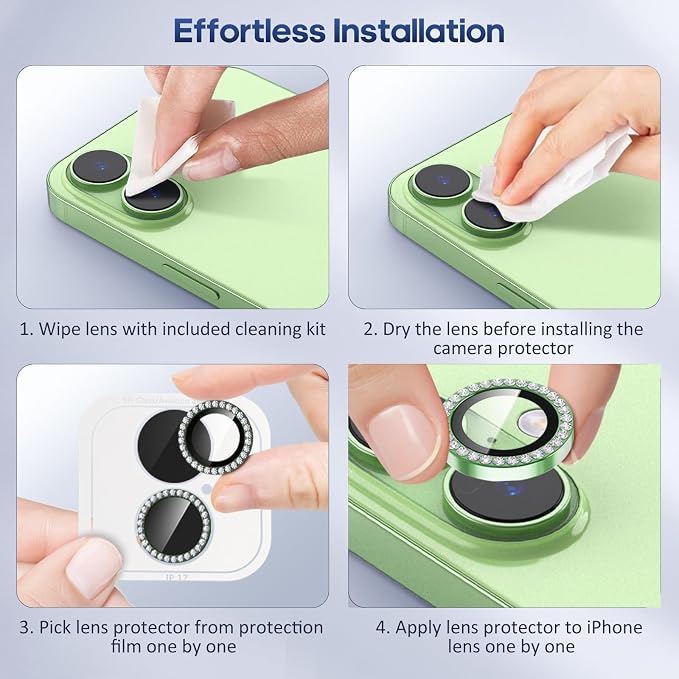 for iPhone 17 Camera Lens Protector Bling, Individual Diamond Metal Ring - Image 7