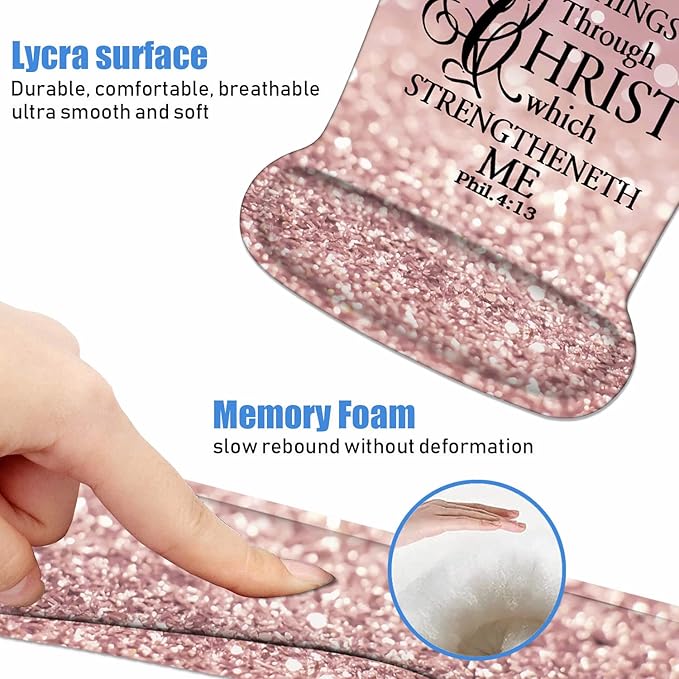 Ergonomic Mouse Pad Wrist Support and Keyboard Wrist Rest Set with Coasters, Non-Slip PU Base, Easy Typing and Relieve Wrist Pain, Perfect for Home Office Working Studying, Quote Bible Verse Phil 4:13