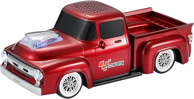 Vintage Pickup Truck Bluetooth Speaker, Retro Truck Model with HD Sound, Built-in Mic, LED Party Lights, TWS Dual Pairing, Multi-Interface Output, Portable Outdoor Speaker for Parties & Beach (RED)