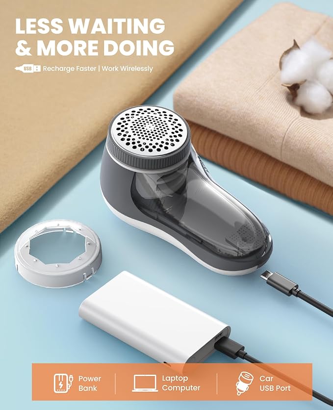 POPCHOSE Fabric Shaver, Sweater Shavers to Remove Pilling, Lint Shaver with 6-Leaf Blades, Electric Lint Remover for Clothes, Couch, Furniture, Fuzz, Lint Ball, Pillings, USB Rechargeable