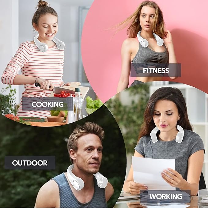 penkou Portable Neck Fan, Hands Free Personal Fan,360° Airflow,3-16 Running Hours, 72 Wind Outlets,4000mAh Battery USB Rechargeable,3-Speeds, Birthday Gifts for Men Women(White)