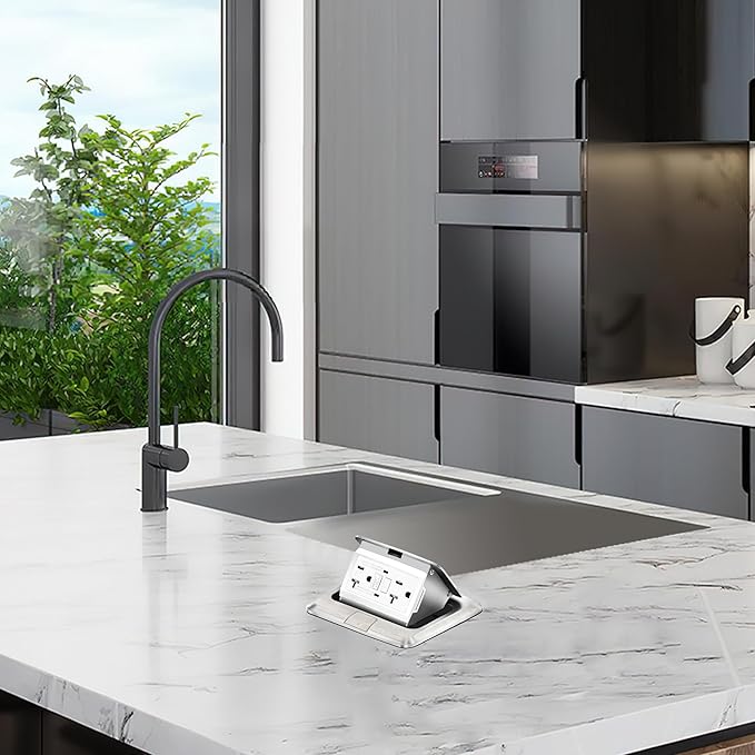 Vagueior Pop-Up Floor Box Kit, 20A Tamper-Weather Resistant Receptacle GFCI Outlet, Corrosive Resistant Hardware, ETL certified Stainless Steel Color