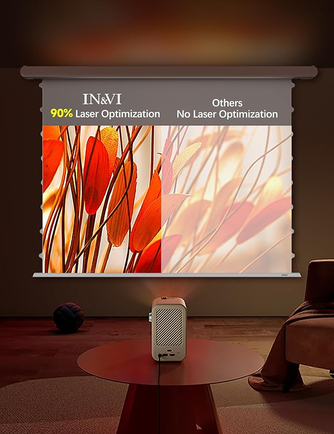 100" PureVision Motorized Projector Screen with Laser Speckle Reduction & Auto-Sync for Long Throw Projectors,Movie Screen 4K/8K UHD Ready,20" Adjustable Drop and Black Backing for Enhanced Contrast