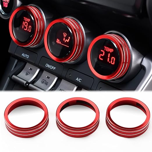 Auovo AC Knob Rings Covers Compatible with Subaru BRZ 2022-2026 for Toyota GR86 2022-2025 2026 Interior Accessories Air Climate Control Switch Knob Button Ring (Air Conditioning Knobs Cover-3PCS, Red)