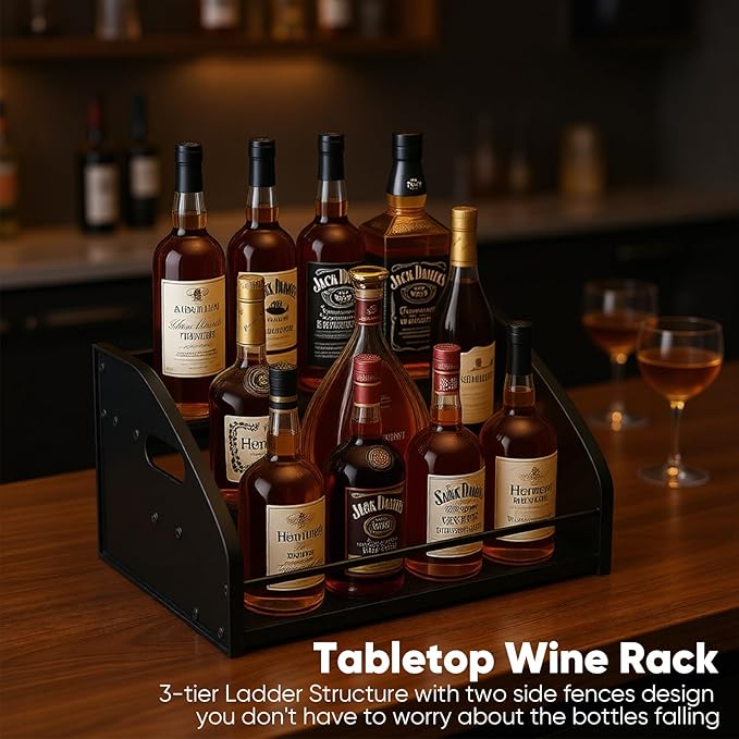 STAEVER Coffee Syrup Rack- Extra Large for 15 Syrup Bottles Holder- Rustic Countertop Display Shelf for Liquor Bottles, Coffee Bar, Kitchen Cabinet- Pantry Storage for Water Bottles, Spirits & Whiskey