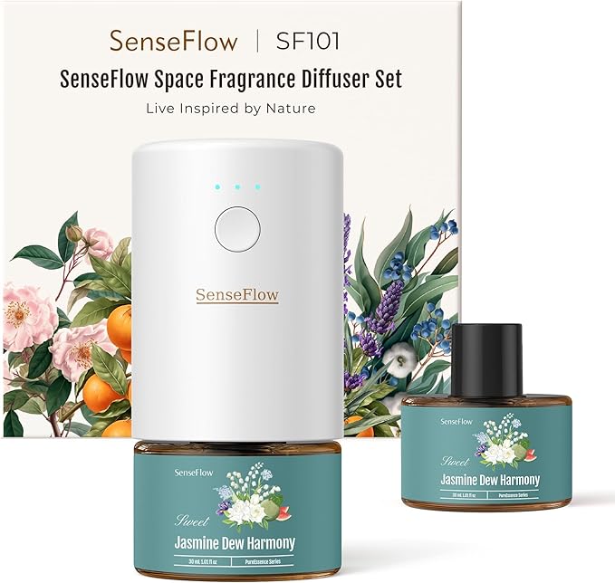 SF101 Pro Waterless Essential Oil Diffuser, Plug in Aromatherapy Diffuser & Non-Toxic air Freshener, 120-Day Natural Aroma Mist, Covers 1000 Sq Ft- Free 30ml Jasmine Dew Harmony