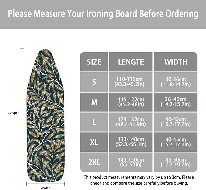 ZCFYGDX Hawaiian Flower Leaf Print Ironing Board Cover Extra Large, Elastic Edges Nylon Buckle Straps Fasteners,XL (15 x 54 in) Resist Scorching & Staining Breathable Wear-Resistant Easy Install