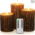 Flameless Candles Battery Operated Pillar Pine Effect Real Wax Flickering 3D Wick Electric LED Decorative Candle Sets with Remote Control Cycling 24 Hours Timer, 4" 5" 6" Pack of 3