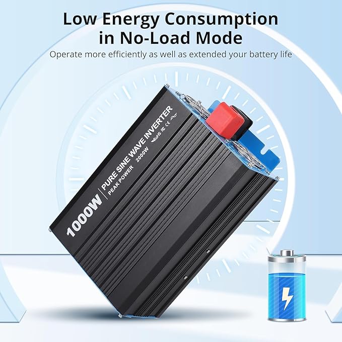 1000W Pure Sine Wave Inverter,1 USB Port 5v/2.1a,LCD Display&Remote Controller for Home, RV, Truck