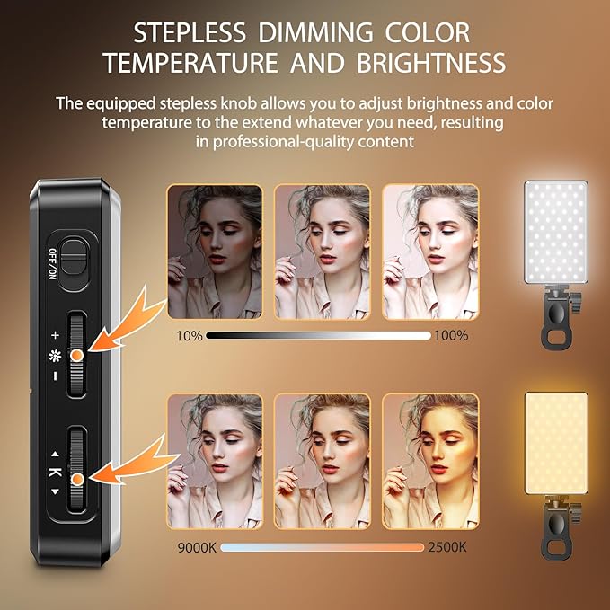 SEAEYES 120 LED Video Light, Portable USB Photo Light Dimmable 2500-9000K CRI 95+ 5000mAh Battery with Tripod with Colored Filters and Clip, Photo Lamp for Phone/iPad/Laptop/Camera