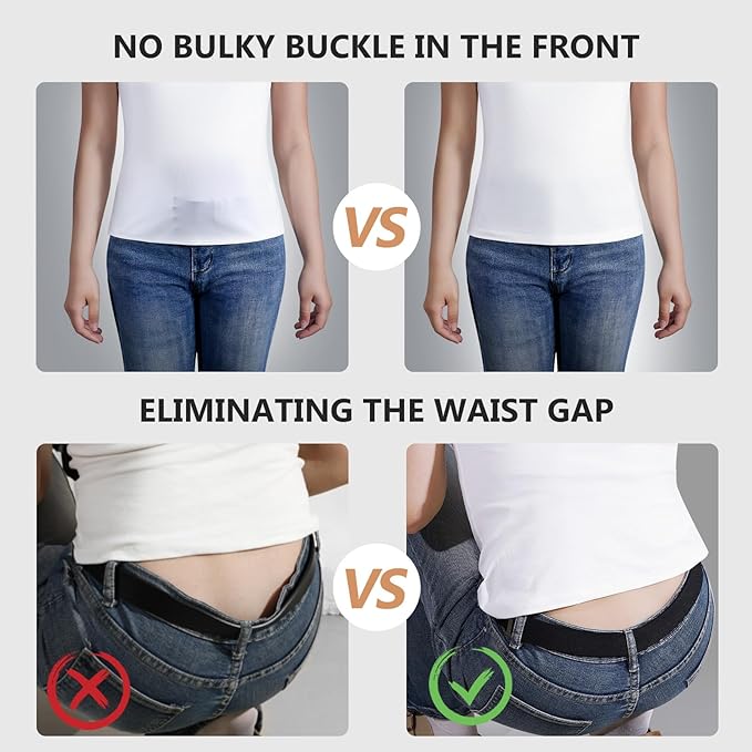 JASGOOD Women No Show Stretch Belt Elastic Web Strap Belt with Flat Buckle for Jeans Pants Dresses