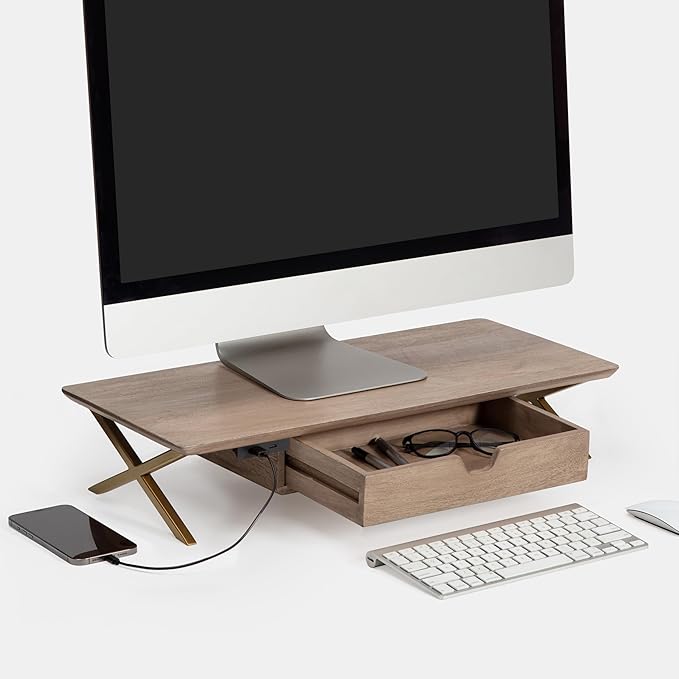 Anji Mountain Monitor Stand - Desktop Organizer & Laptop Riser, Ergonomic Monitor Riser, Space-Saving Monitor Stand for Desk, Durable Construction, Easy Assembly, Ideal for Home & Office,Biscotti