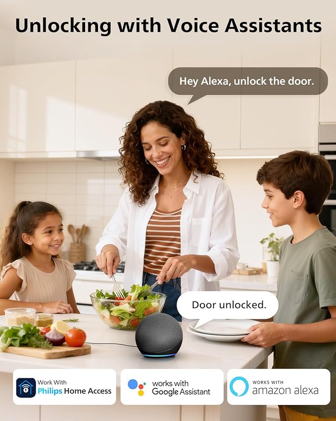 Philips Wi-Fi Smart Door Lock, Keyless Entry Door Lock with App Control,Fingerprint ID,Auto Lock,Keypad Deadbolt with Wi-Fi Bridge Adaptor,Smart Locks for Front Door-Satin Nickel