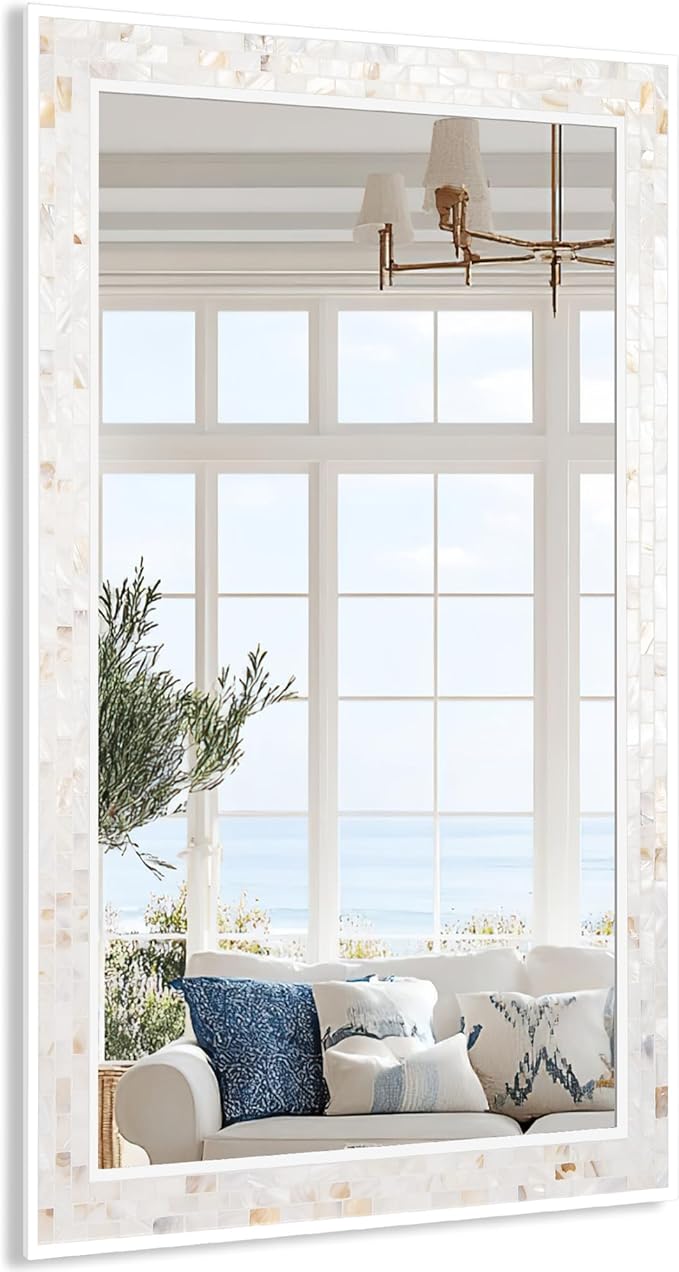 Tanmicoshomy 24 x 47 Inch White Rectangle Wall Mirror, Rectangular Mirrors for Bathroom, Bedroom Living Room or Entryway, Wall Mounted Horizontal or Vertical