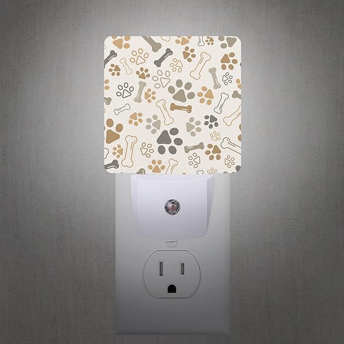 Smoaffly Dog Cat Paw Print Bones Night Light Plug-in LED Nightlights Auto Sensor Night Lamp Dusk-to-Dawn Lamp Home Decor for Nursery Children Girls Boys