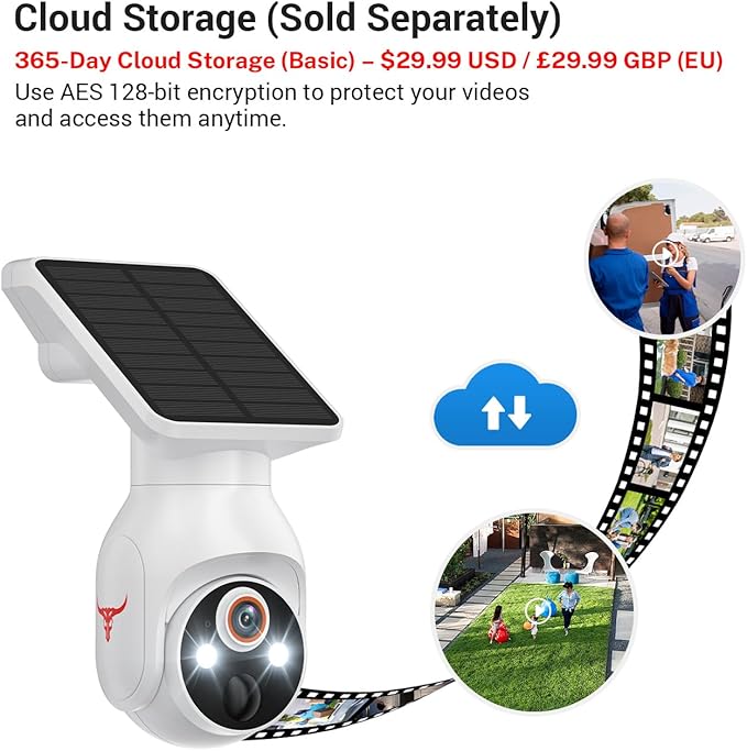 GlowPop 1080p Security Camera Wireless with Solar Panel, 2.4G WiFi Only, AI Human Detection, 2-Way Audio, Color Night Vision, Indoor/Outdoor Surveillance Bullet Cam, Cloud Storage (Sold Separately)