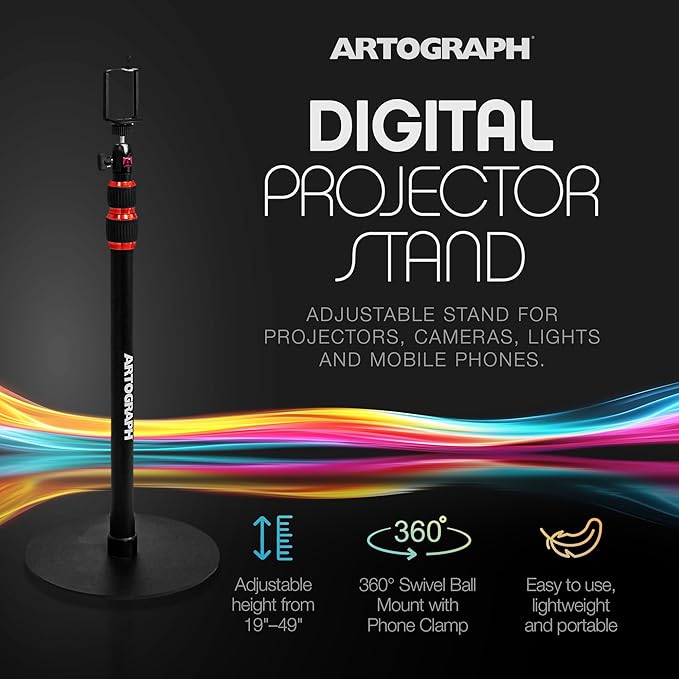 Artograph Height Adjustable Projector Stand, Art Monopod for Digital Projector, Camera, or Lights, Includes Cell Phone Holder for Smartphone