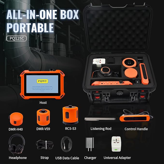 PQWT 125C Water Leak Detector, Indoor & Outdoor Underground Water Pipe Leak Detection Measurement Depth 9.84ft/3m