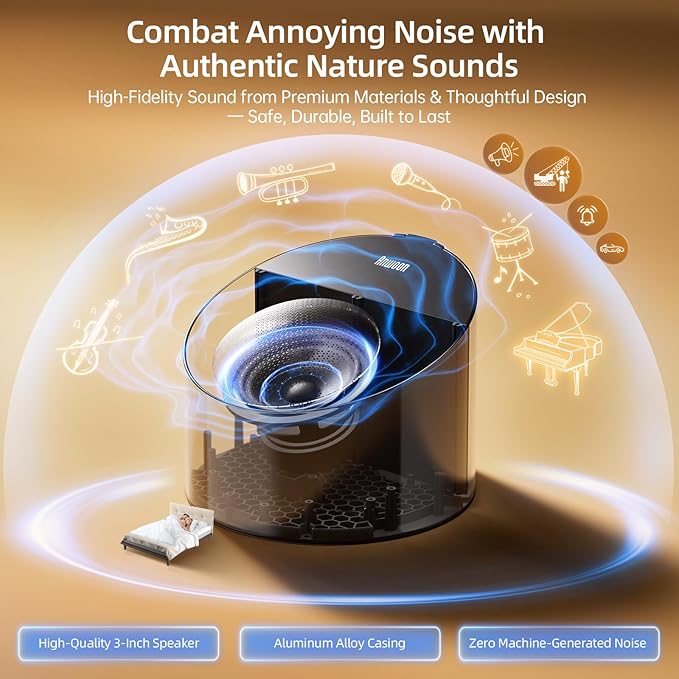 ANWOON Sound Machine & Night Light, Premium Metal Shell with 3inch Speaker Loud Stereo Sound, White Noise Machine &50+ Natural Sounds |Upgradeable System for Sleep, Focus, Relaxation –Adults Kids Baby