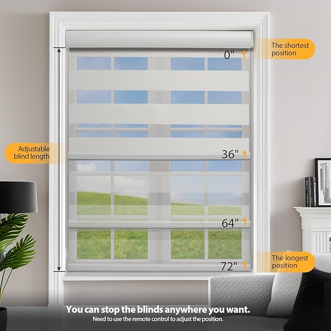 MUSCLEAREA Motorized Blinds with Remote, Cordless Automatic Zebra Shades, Smart Blind for Windows, White, 23 x 72