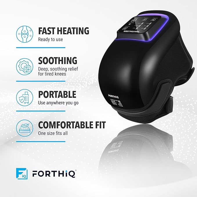 FORTHiQ Knee Massager Pro+ with Heat, Red Light and Vibration, 6-in-1, Dual-Wavelength - Cordless, Portable, Adjustable Straps, Easy to Use, Saves Your Settings, FSA-HSA Eligible