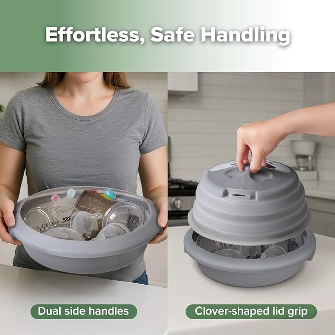 Haakaa Multipurpose Silicone Microwave Bottle Sterilizer & Steamer – Reusable Collapsible Silicone Microwave Sterilizer for Baby Bottles, Breast Pump Parts & Pacifiers and Accessories