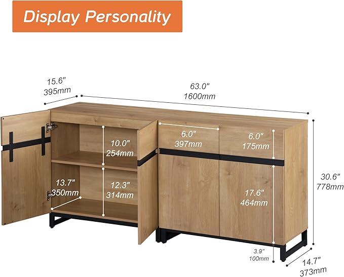 WAMPAT Modern TV Stand for TVs up to 70 inch, 2 in 1 Entertainment Center TV Console with Adjustable Shelves and Metal Base for Living Room,Bedroom,Oak