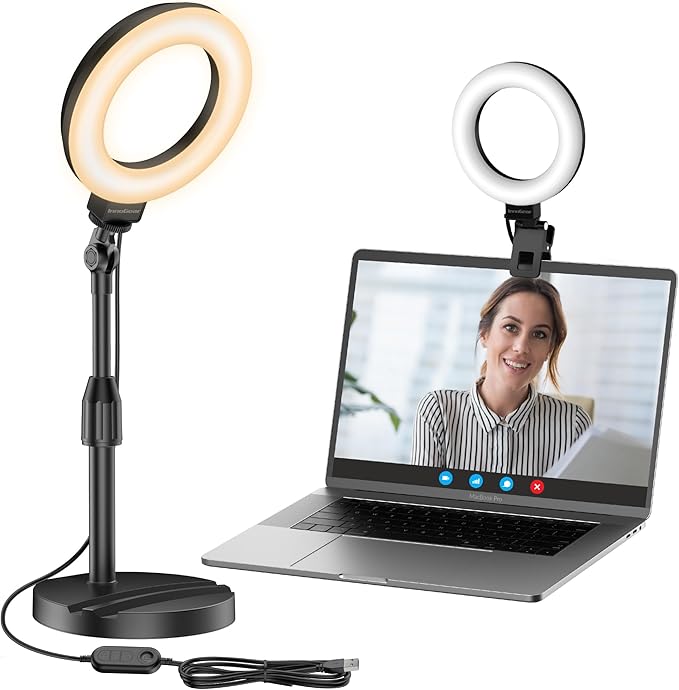 InnoGear Ring Light with Stand for Desk Computer 60 LED Streaming Lighting | on by InnoGear