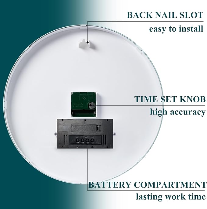 TIMESS Wall Clock, 14" Large Dial Non-Ticking Silent Battery Operated Analog with LCD Display for Perpetual Calendar and F° Temperature, Ideal Modern Home, Bedroom, Kitchen, Office Decor(Green)