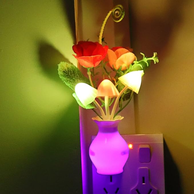 AUSAYE 1Pack Plug in LED Night Light Auto Dusk to Dawn Sensor,0.5W Energy Saving Lamp Dream Nightlight Rose Flower Mushroom Night Lights for Kids Adults Bedroom,Bathroom,Living Room,Kitchen,Hallway