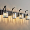 FDPBY 4-Light Crystal Vanity Light, Modern Black Bathroom Wall Sconce with K9 Crystal Shades, 32.67" Long Over Mirror Lighting for Vanity, Makeup, Hallway, Elegant & Easy Install