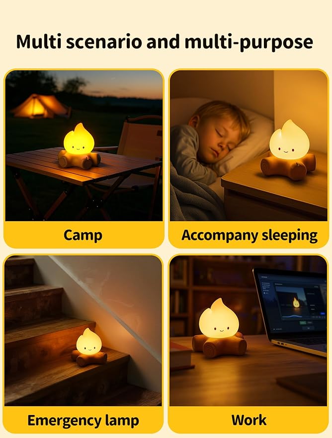 Tarinks Campfire Night Light, Portable Flame Lamp with White Noise, Cute Silicone Flameless Candle Lights,Suitable for Kids lamp Bedroom, Indoor/Outdoor and Home Decoration